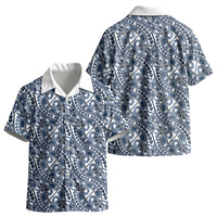 Hibiscus Bloom Island Tribal Waves Kid Hawaiian Shirt Blue Polynesian Pattern