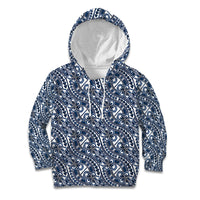 Hibiscus Bloom Island Tribal Waves Kid Hoodie Blue Polynesian Pattern