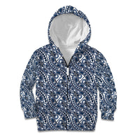 Hibiscus Bloom Island Tribal Waves Kid Hoodie Blue Polynesian Pattern
