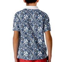 Hibiscus Bloom Island Tribal Waves Kid Polo Shirt Blue Polynesian Pattern