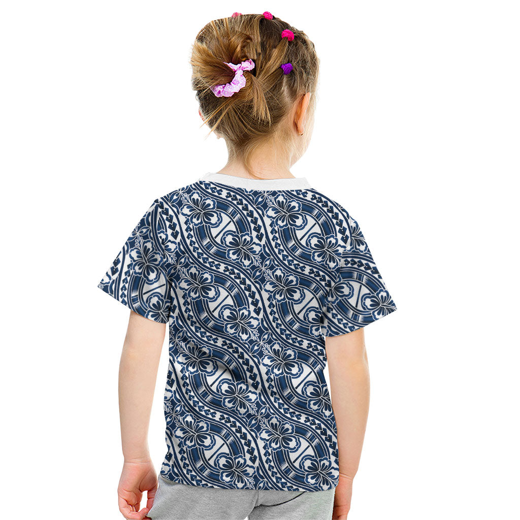 Hibiscus Bloom Island Tribal Waves Kid T Shirt Blue Polynesian Pattern LT01 - Polynesian Pride
