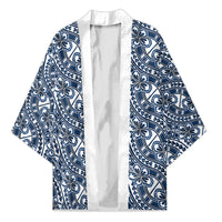 Hibiscus Bloom Island Tribal Waves Kimono Blue Polynesian Pattern
