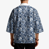 Hibiscus Bloom Island Tribal Waves Kimono Blue Polynesian Pattern