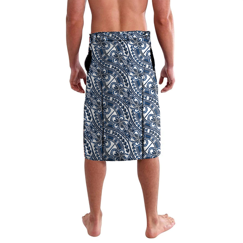 Hibiscus Bloom Island Tribal Waves Lavalava Blue Polynesian Pattern