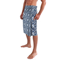 Hibiscus Bloom Island Tribal Waves Lavalava Blue Polynesian Pattern