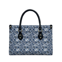Hibiscus Bloom Island Tribal Waves Leather Bag Blue Polynesian Pattern