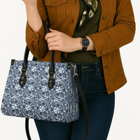 Hibiscus Bloom Island Tribal Waves Leather Bag Blue Polynesian Pattern