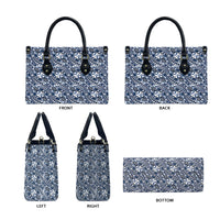 Hibiscus Bloom Island Tribal Waves Leather Bag Blue Polynesian Pattern