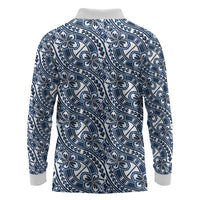 Hibiscus Bloom Island Tribal Waves Long Sleeve Polo Shirt Blue Polynesian Pattern LT01 - Polynesian Pride