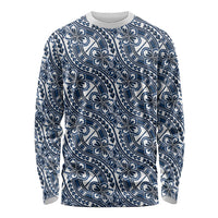 Hibiscus Bloom Island Tribal Waves Long Sleeve Shirt Blue Polynesian Pattern LT01 Unisex Blue - Polynesian Pride