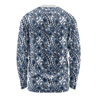 Hibiscus Bloom Island Tribal Waves Long Sleeve Shirt Blue Polynesian Pattern LT01 - Polynesian Pride