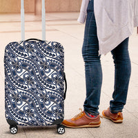 Hibiscus Bloom Island Tribal Waves Luggage Cover Blue Polynesian Pattern