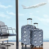 Hibiscus Bloom Island Tribal Waves Luggage Cover Blue Polynesian Pattern