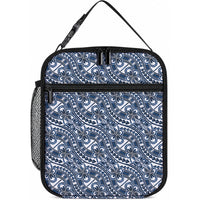 Hibiscus Bloom Island Tribal Waves Lunch Bag Blue Polynesian Pattern