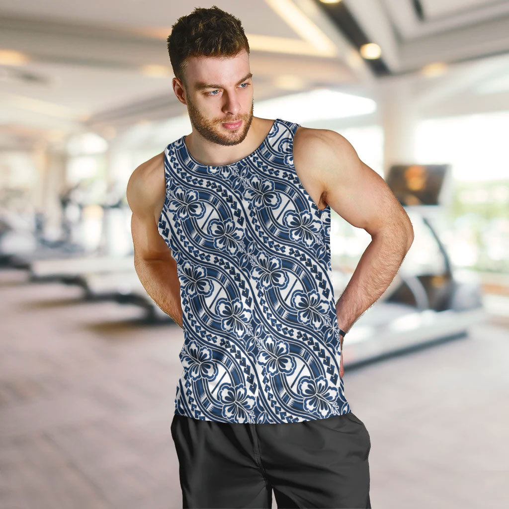 Hibiscus Bloom Island Tribal Waves Men Tank Top Blue Polynesian Pattern LT01 Blue - Polynesian Pride