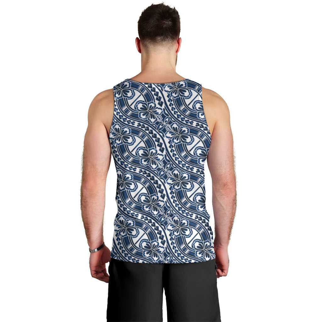 Hibiscus Bloom Island Tribal Waves Men Tank Top Blue Polynesian Pattern LT01 - Polynesian Pride