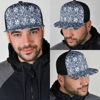Hibiscus Bloom Island Tribal Waves Mesh Trucker Cap Blue Polynesian Pattern