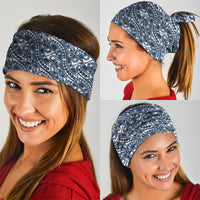 Hibiscus Bloom Island Tribal Waves Neck Gaiter Blue Polynesian Pattern