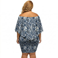 Hibiscus Bloom Island Tribal Waves Off Shoulder Short Dress Blue Polynesian Pattern LT01 - Polynesian Pride