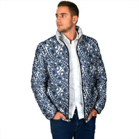 Hibiscus Bloom Island Tribal Waves Padded Jacket Blue Polynesian Pattern