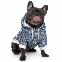 Hibiscus Bloom Island Tribal Waves Pet Hoodie Blue Polynesian Pattern