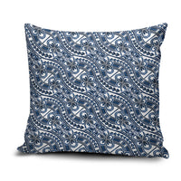 Hibiscus Bloom Island Tribal Waves Pillow Cover Blue Polynesian Pattern
