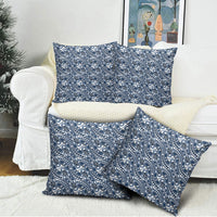 Hibiscus Bloom Island Tribal Waves Pillow Cover Blue Polynesian Pattern