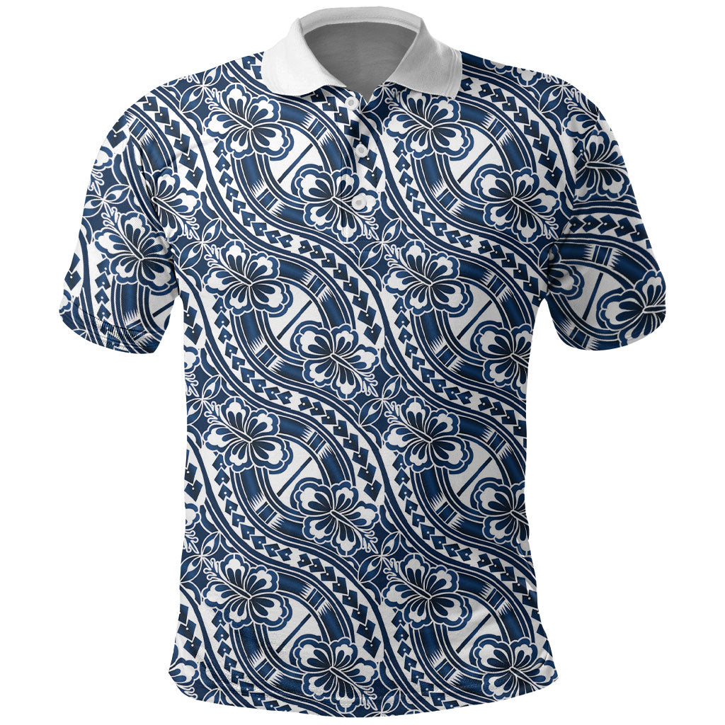 Hibiscus Bloom Island Tribal Waves Polo Shirt Blue Polynesian Pattern LT01 Blue - Polynesian Pride