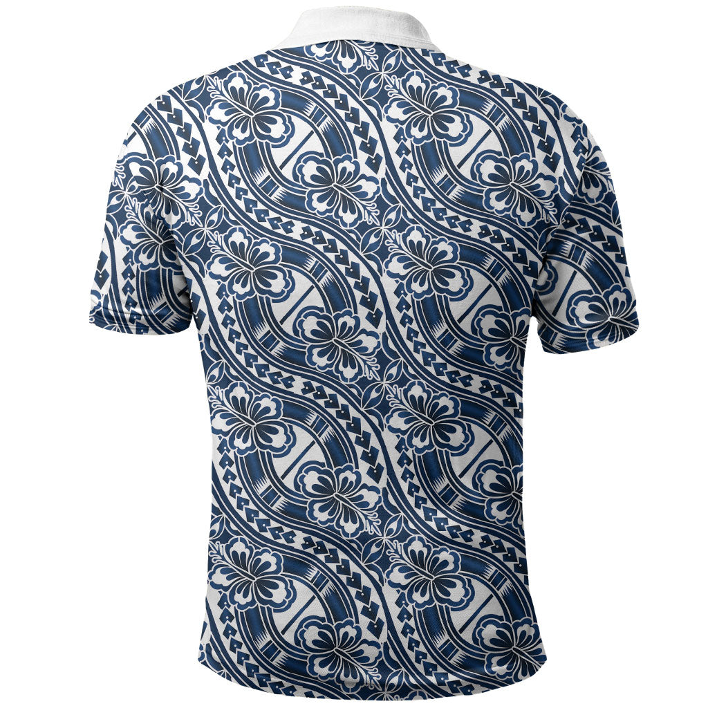 Hibiscus Bloom Island Tribal Waves Polo Shirt Blue Polynesian Pattern LT01 - Polynesian Pride