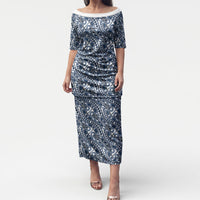 Hibiscus Bloom Island Tribal Waves Puletasi Blue Polynesian Pattern