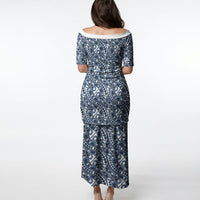 Hibiscus Bloom Island Tribal Waves Puletasi Blue Polynesian Pattern