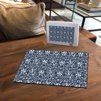 Hibiscus Bloom Island Tribal Waves Puzzle Blue Polynesian Pattern