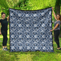 Hibiscus Bloom Island Tribal Waves Quilt Blue Polynesian Pattern