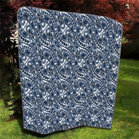 Hibiscus Bloom Island Tribal Waves Quilt Blue Polynesian Pattern