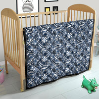 Hibiscus Bloom Island Tribal Waves Quilt Blue Polynesian Pattern