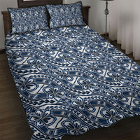 Hibiscus Bloom Island Tribal Waves Quilt Bed Set Blue Polynesian Pattern