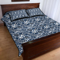 Hibiscus Bloom Island Tribal Waves Quilt Bed Set Blue Polynesian Pattern