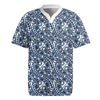 Hibiscus Bloom Island Tribal Waves Rugby Jersey Blue Polynesian Pattern LT01 Blue - Polynesian Pride