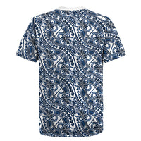 Hibiscus Bloom Island Tribal Waves Rugby Jersey Blue Polynesian Pattern LT01 - Polynesian Pride