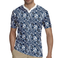 Hibiscus Bloom Island Tribal Waves Rugby Jersey Blue Polynesian Pattern LT01 - Polynesian Pride