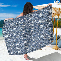 Hibiscus Bloom Island Tribal Waves Sarong Blue Polynesian Pattern