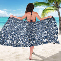 Hibiscus Bloom Island Tribal Waves Sarong Blue Polynesian Pattern
