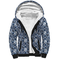 Hibiscus Bloom Island Tribal Waves Sherpa Hoodie Blue Polynesian Pattern