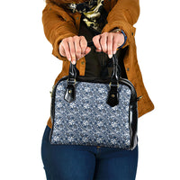 Hibiscus Bloom Island Tribal Waves Shoulder Handbag Blue Polynesian Pattern