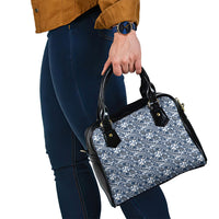 Hibiscus Bloom Island Tribal Waves Shoulder Handbag Blue Polynesian Pattern
