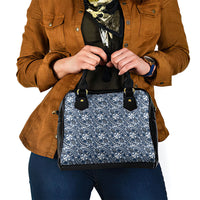 Hibiscus Bloom Island Tribal Waves Shoulder Handbag Blue Polynesian Pattern