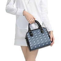 Hibiscus Bloom Island Tribal Waves Shoulder Handbag Blue Polynesian Pattern