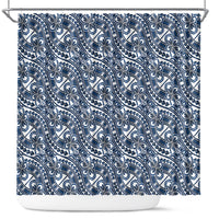 Hibiscus Bloom Island Tribal Waves Shower Curtain Blue Polynesian Pattern