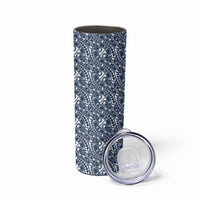 Hibiscus Bloom Island Tribal Waves Skinny Tumbler Blue Polynesian Pattern