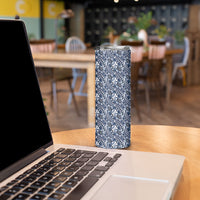 Hibiscus Bloom Island Tribal Waves Skinny Tumbler Blue Polynesian Pattern